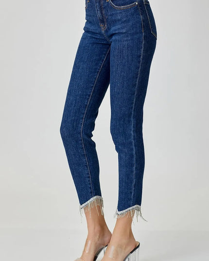 RISEN Full Size Embellished Mid Rise Crop Skinny Jeans - THE AMERICAN BLUE