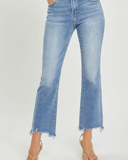 RISEN Full Size Frayed Hem Cropped Straight Jeans - THE AMERICAN BLUE