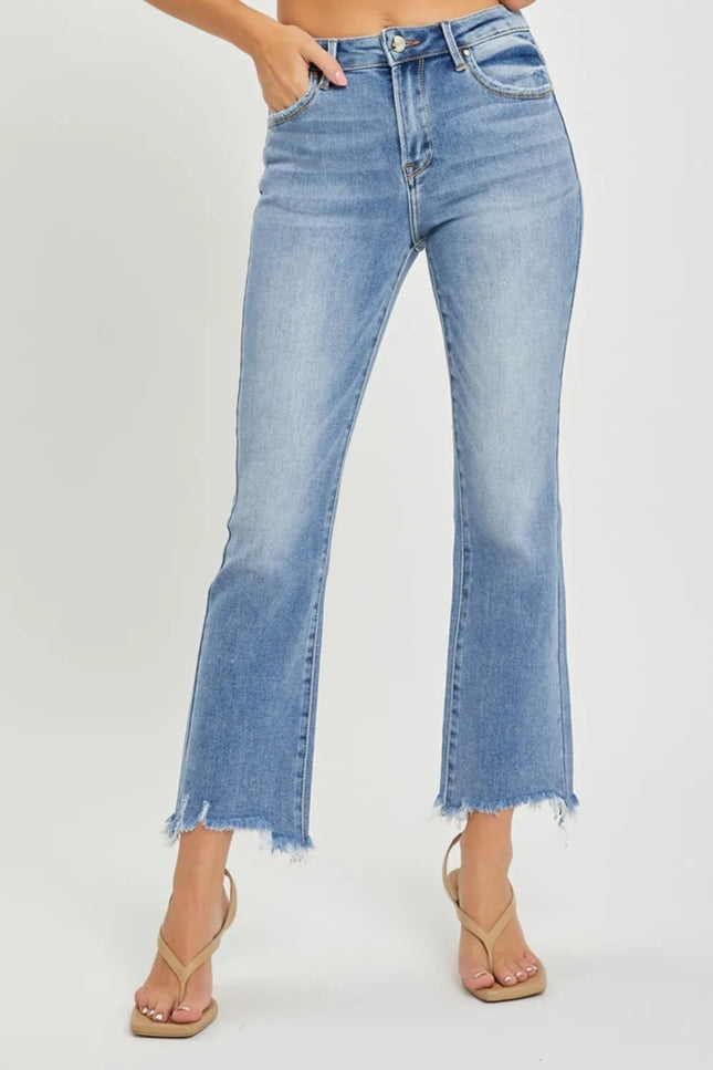 RISEN Full Size Frayed Hem Cropped Straight Jeans - THE AMERICAN BLUE