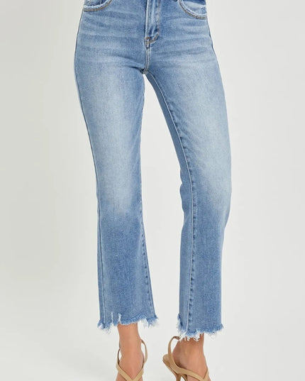 RISEN Full Size Frayed Hem Cropped Straight Jeans - THE AMERICAN BLUE