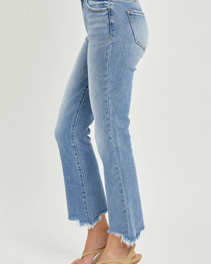 RISEN Full Size Frayed Hem Cropped Straight Jeans - THE AMERICAN BLUE