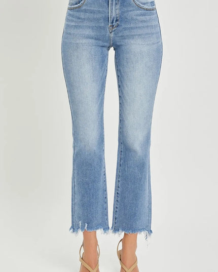 RISEN Full Size Frayed Hem Cropped Straight Jeans - THE AMERICAN BLUE