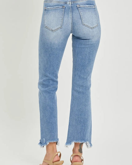 RISEN Full Size Frayed Hem Cropped Straight Jeans - THE AMERICAN BLUE