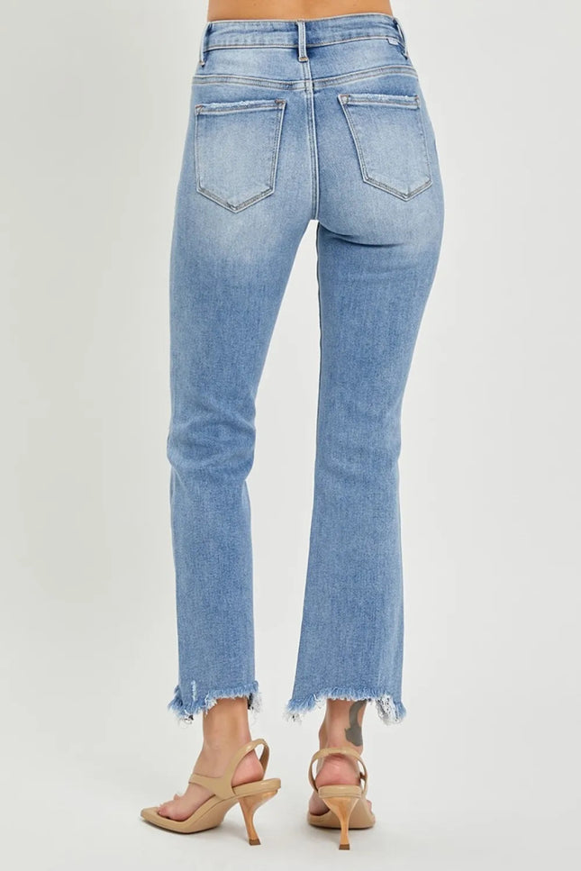 RISEN Full Size Frayed Hem Cropped Straight Jeans - THE AMERICAN BLUE