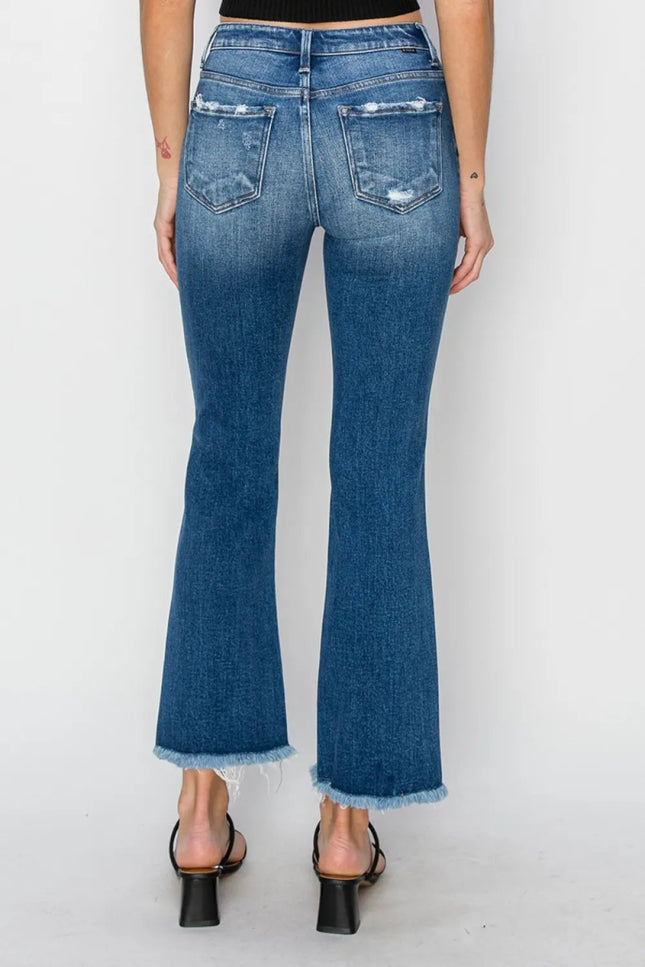 RISEN Full Size Frayed Step Hem Ankle Straight Jeans - THE AMERICAN BLUE