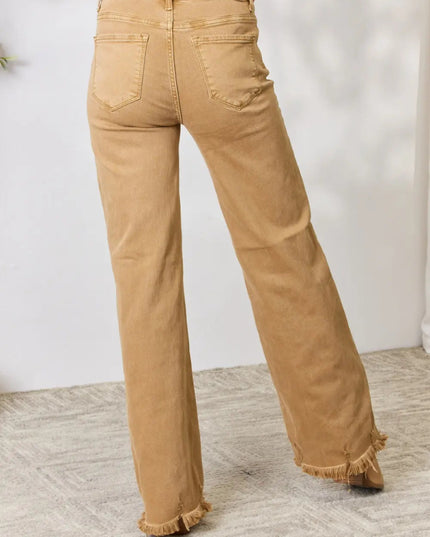 RISEN Full Size Fringe Hem Wide Leg Jeans - THE AMERICAN BLUE