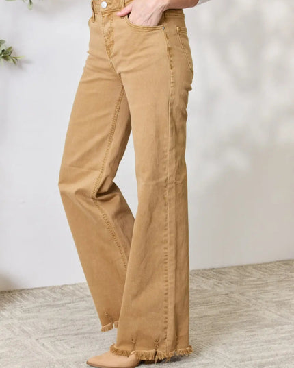 RISEN Full Size Fringe Hem Wide Leg Jeans - THE AMERICAN BLUE