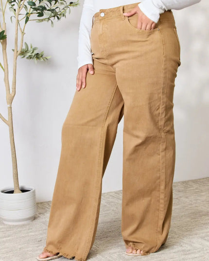 RISEN Full Size Fringe Hem Wide Leg Jeans - THE AMERICAN BLUE