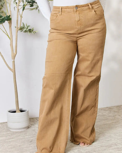RISEN Full Size Fringe Hem Wide Leg Jeans - THE AMERICAN BLUE