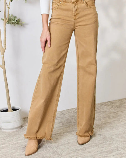 RISEN Full Size Fringe Hem Wide Leg Jeans - THE AMERICAN BLUE