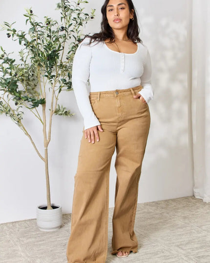 RISEN Full Size Fringe Hem Wide Leg Jeans - THE AMERICAN BLUE