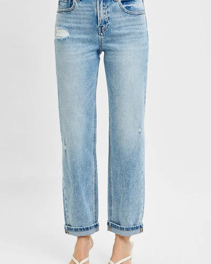 RISEN Full Size High Rise Ankle Boyfriend Distressed Jeans Plus Size - THE AMERICAN BLUE