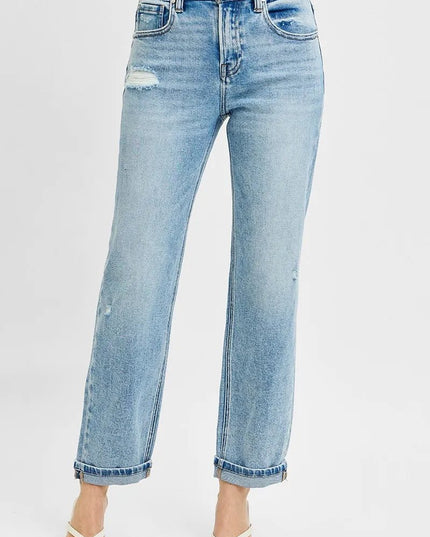 RISEN Full Size High Rise Ankle Boyfriend Distressed Jeans Plus Size - THE AMERICAN BLUE