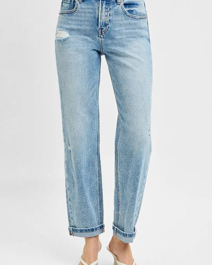RISEN Full Size High Rise Ankle Boyfriend Distressed Jeans Plus Size - THE AMERICAN BLUE