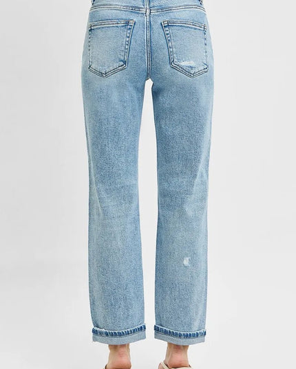 RISEN Full Size High Rise Ankle Boyfriend Distressed Jeans Plus Size - THE AMERICAN BLUE