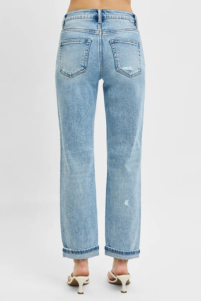 RISEN Full Size High Rise Ankle Boyfriend Distressed Jeans Plus Size - THE AMERICAN BLUE