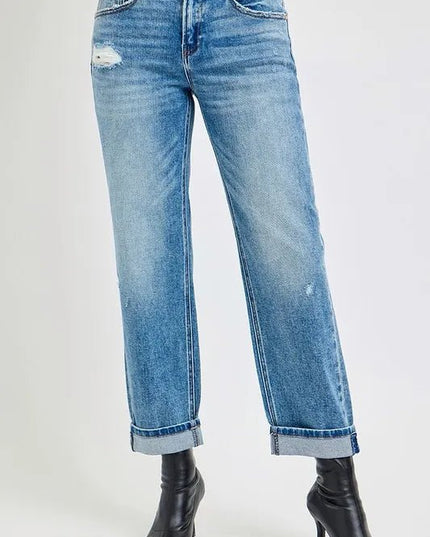 RISEN Full Size High Rise Ankle Boyfriend Distressed Jeans Plus Size - THE AMERICAN BLUE