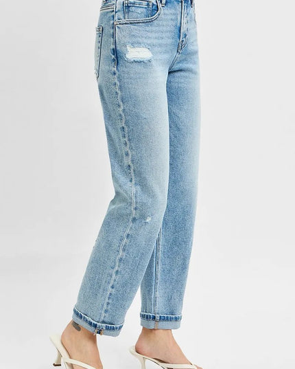 RISEN Full Size High Rise Ankle Boyfriend Distressed Jeans Plus Size - THE AMERICAN BLUE