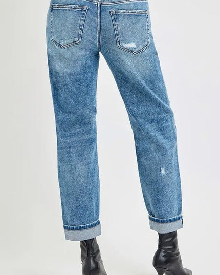 RISEN Full Size High Rise Ankle Boyfriend Distressed Jeans Plus Size - THE AMERICAN BLUE