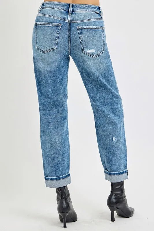RISEN Full Size High Rise Ankle Boyfriend Distressed Jeans Plus Size - THE AMERICAN BLUE