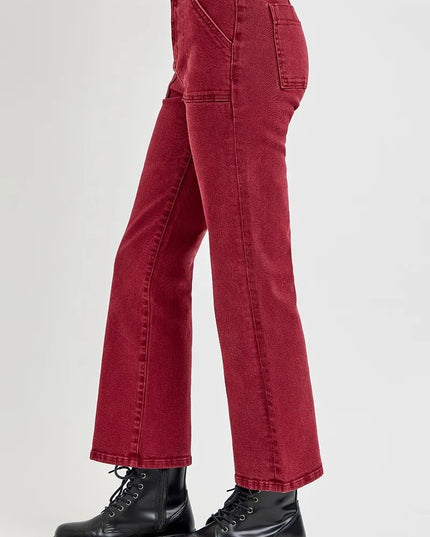 RISEN Full Size High Rise Ankle Flare Jeans with Patch Pockets Plus Size - THE AMERICAN BLUE