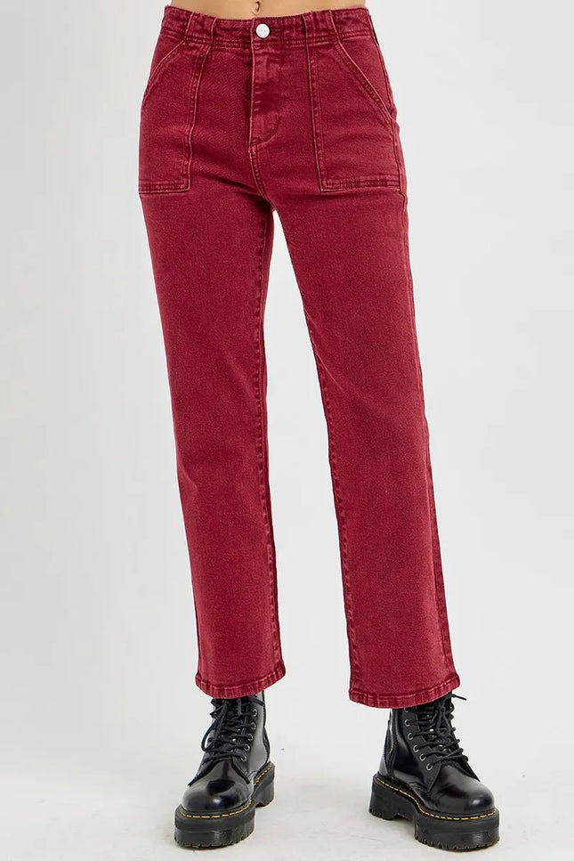 RISEN Full Size High Rise Ankle Flare Jeans with Patch Pockets Plus Size - THE AMERICAN BLUE