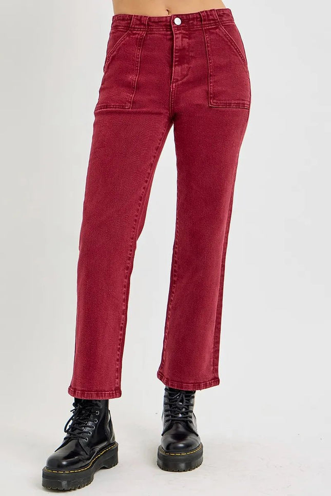 RISEN Full Size High Rise Ankle Flare Jeans with Patch Pockets Plus Size - THE AMERICAN BLUE