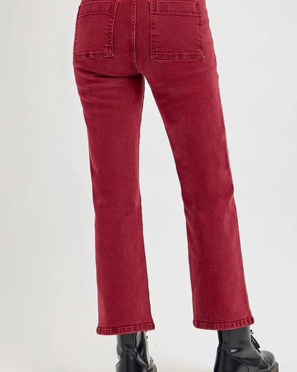 RISEN Full Size High Rise Ankle Flare Jeans with Patch Pockets Plus Size - THE AMERICAN BLUE