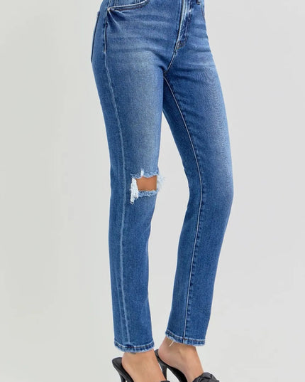 RISEN Full Size High Rise Ankle Skinny Knee Distressed Jeans - THE AMERICAN BLUE