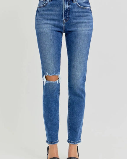 RISEN Full Size High Rise Ankle Skinny Knee Distressed Jeans - THE AMERICAN BLUE