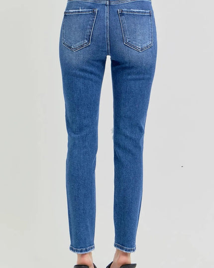 RISEN Full Size High Rise Ankle Skinny Knee Distressed Jeans - THE AMERICAN BLUE