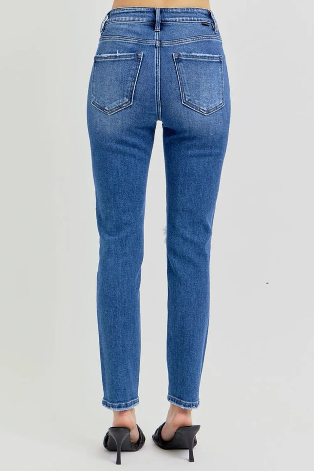 RISEN Full Size High Rise Ankle Skinny Knee Distressed Jeans - THE AMERICAN BLUE