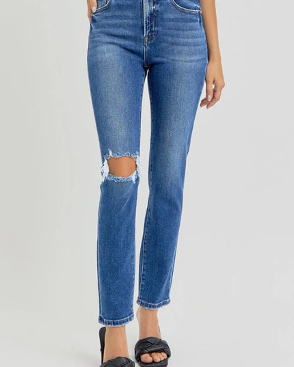 RISEN Full Size High Rise Ankle Skinny Knee Distressed Jeans - THE AMERICAN BLUE
