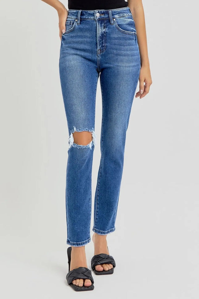 RISEN Full Size High Rise Ankle Skinny Knee Distressed Jeans - THE AMERICAN BLUE