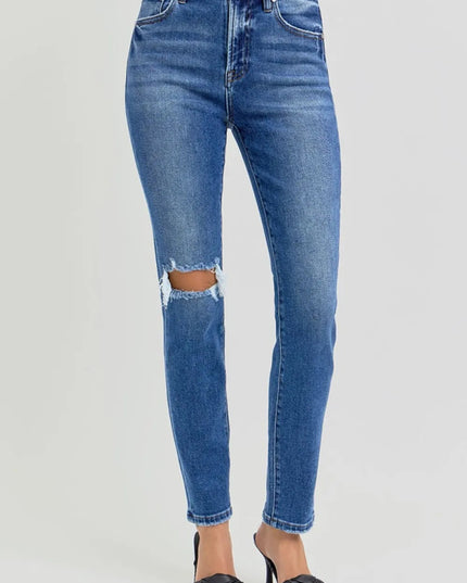 RISEN Full Size High Rise Ankle Skinny Knee Distressed Jeans - THE AMERICAN BLUE