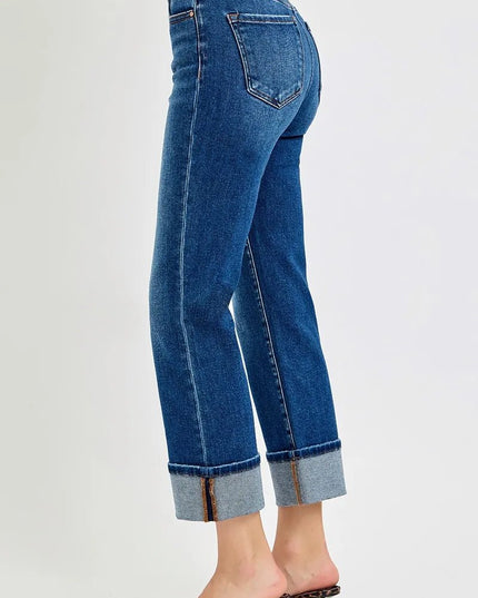 RISEN Full Size High Rise Ankle Straight Cuffed Jeans Plus Size - THE AMERICAN BLUE