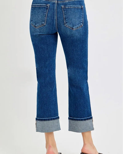 RISEN Full Size High Rise Ankle Straight Cuffed Jeans Plus Size - THE AMERICAN BLUE
