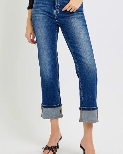 RISEN Full Size High Rise Ankle Straight Cuffed Jeans Plus Size - THE AMERICAN BLUE