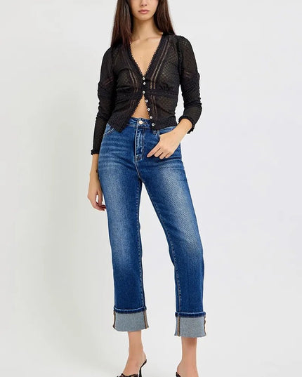 RISEN Full Size High Rise Ankle Straight Cuffed Jeans Plus Size - THE AMERICAN BLUE