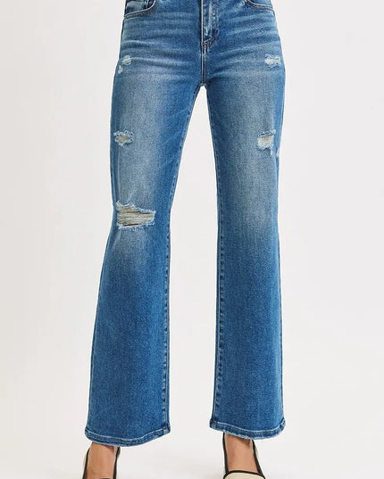 RISEN Full Size High Rise Ankle Straight Front Body Distressed Jeans Plus Size - THE AMERICAN BLUE