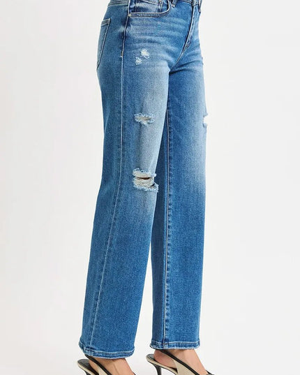 RISEN Full Size High Rise Ankle Straight Front Body Distressed Jeans Plus Size - THE AMERICAN BLUE