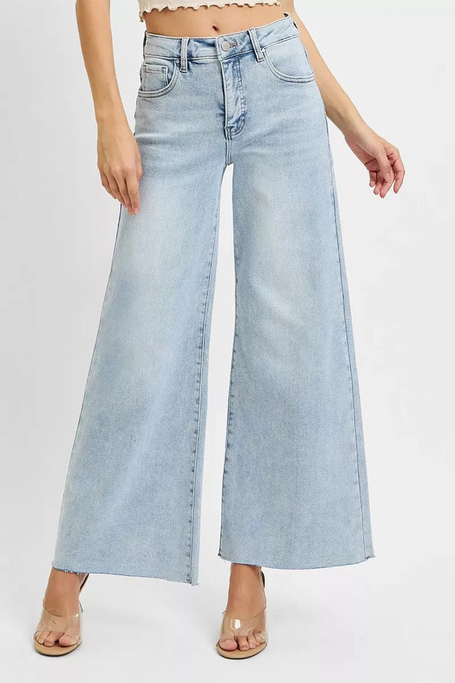 RISEN Full Size High Rise Ankle Wide Palazzo Jeans Plus Size - THE AMERICAN BLUE