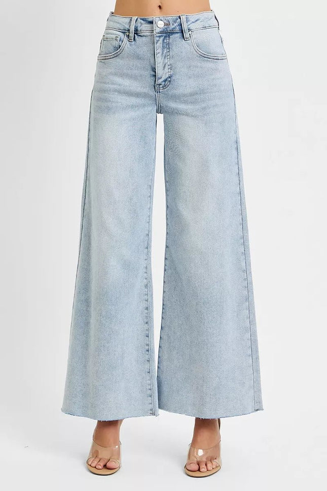 RISEN Full Size High Rise Ankle Wide Palazzo Jeans Plus Size - THE AMERICAN BLUE