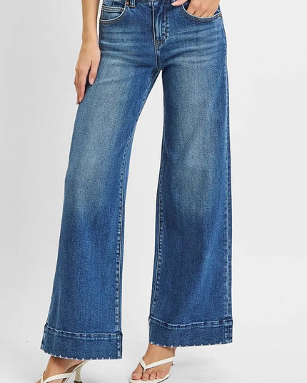 RISEN Full Size High Rise Ankle Wide Seam Detailed Jeans Plus Size - THE AMERICAN BLUE