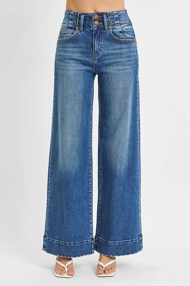RISEN Full Size High Rise Ankle Wide Seam Detailed Jeans Plus Size - THE AMERICAN BLUE