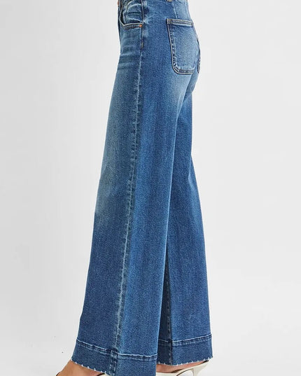 RISEN Full Size High Rise Ankle Wide Seam Detailed Jeans Plus Size - THE AMERICAN BLUE