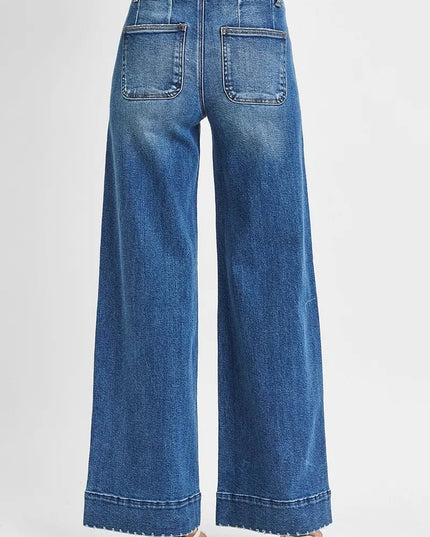 RISEN Full Size High Rise Ankle Wide Seam Detailed Jeans Plus Size - THE AMERICAN BLUE
