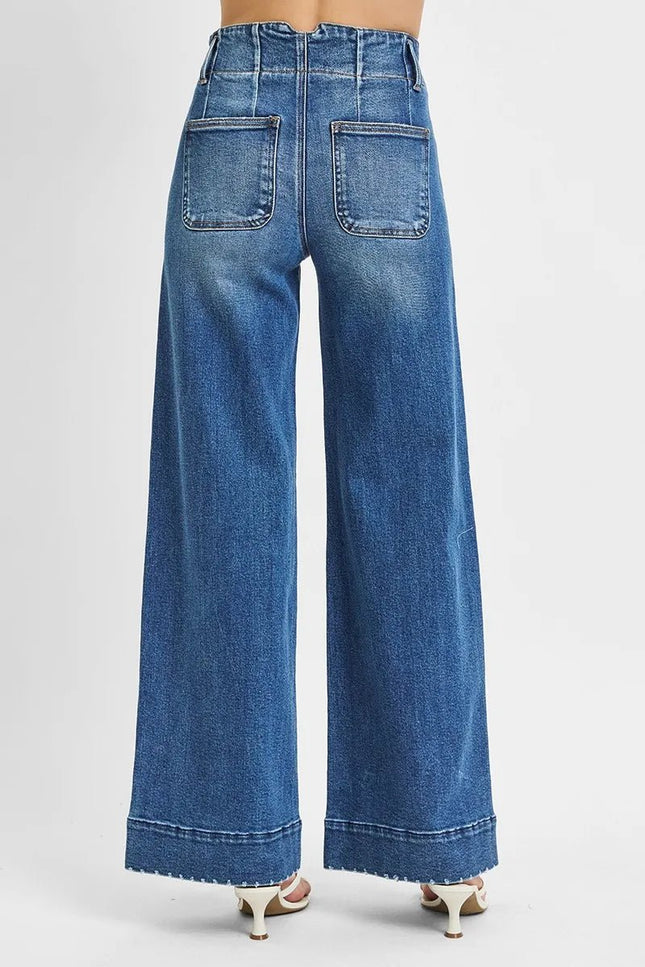 RISEN Full Size High Rise Ankle Wide Seam Detailed Jeans Plus Size - THE AMERICAN BLUE
