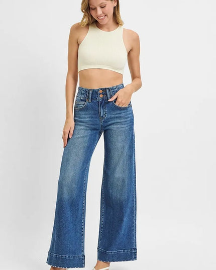 RISEN Full Size High Rise Ankle Wide Seam Detailed Jeans Plus Size - THE AMERICAN BLUE