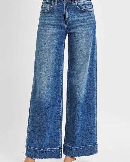 RISEN Full Size High Rise Ankle Wide Seam Detailed Jeans Plus Size - THE AMERICAN BLUE
